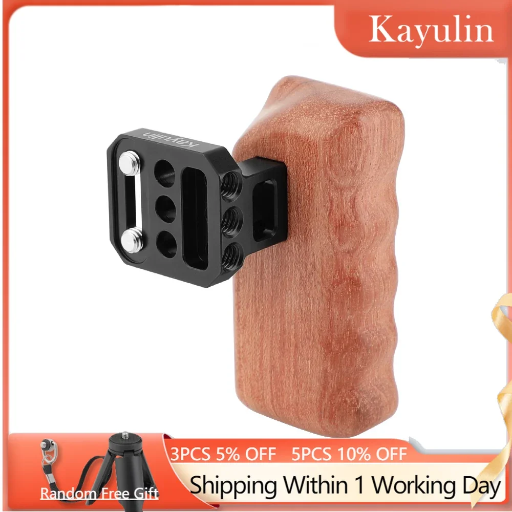

Kayulin левая деревянная ручка с двумя винтами 1/4 "-20 для универсальной клетки камеры Dslr