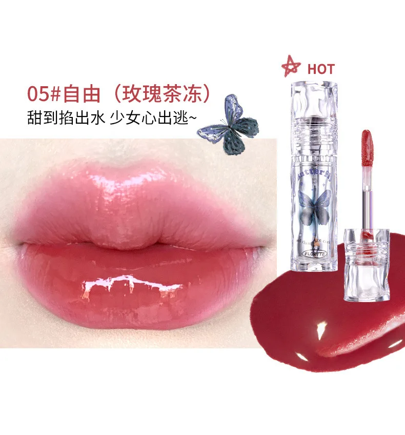FLORTTE Mirror Water Glazed Lip Gloss Long Lasting Moisturizing Plumping Fade Lip Lines Lip Glaze Not Easy to Stain Cup Lipstick 5