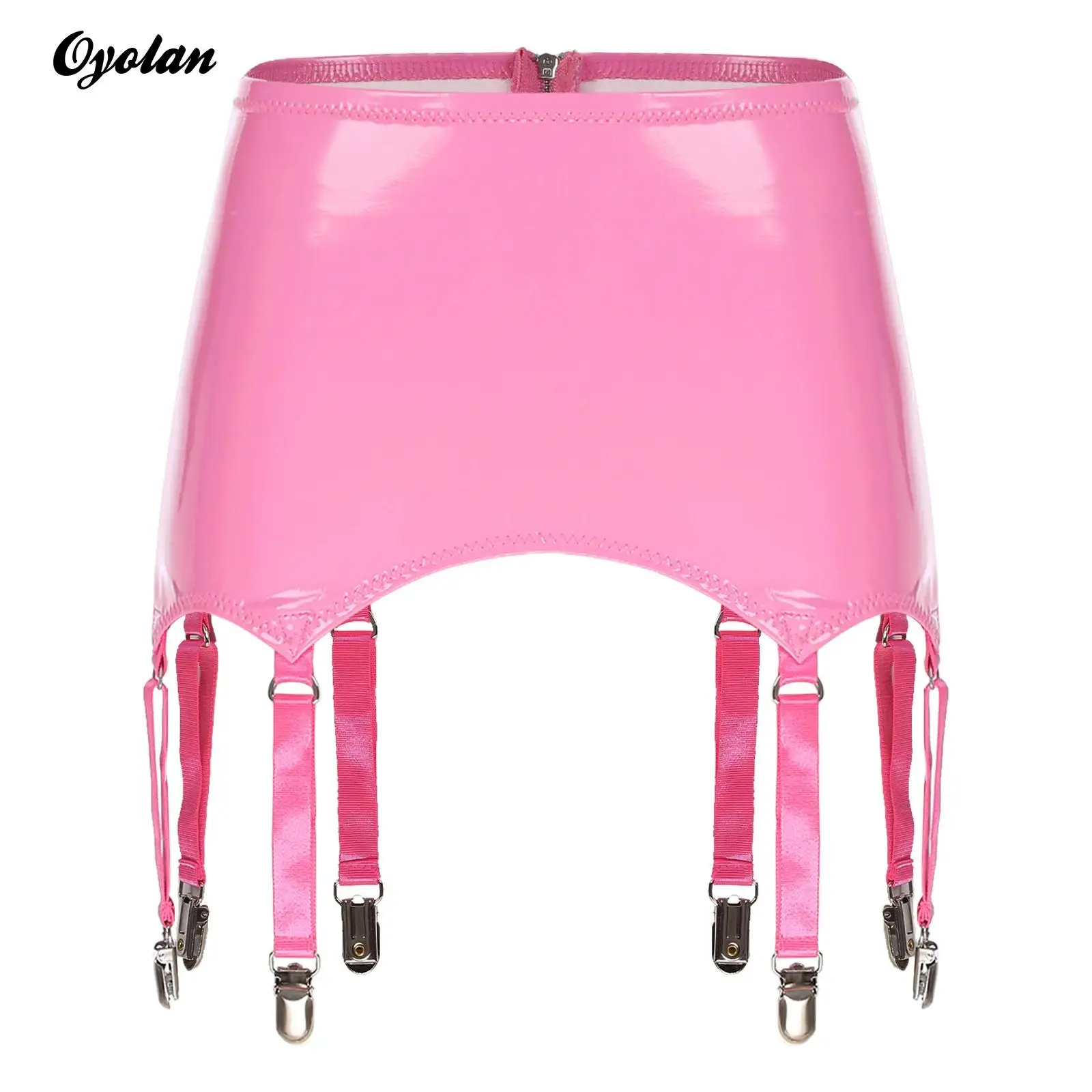 Schwarzer Strumpfbandgürtel Aus Glänzendem Lackleder – 6 Verstellbare Riemen Mit Metallclips, Western-Style