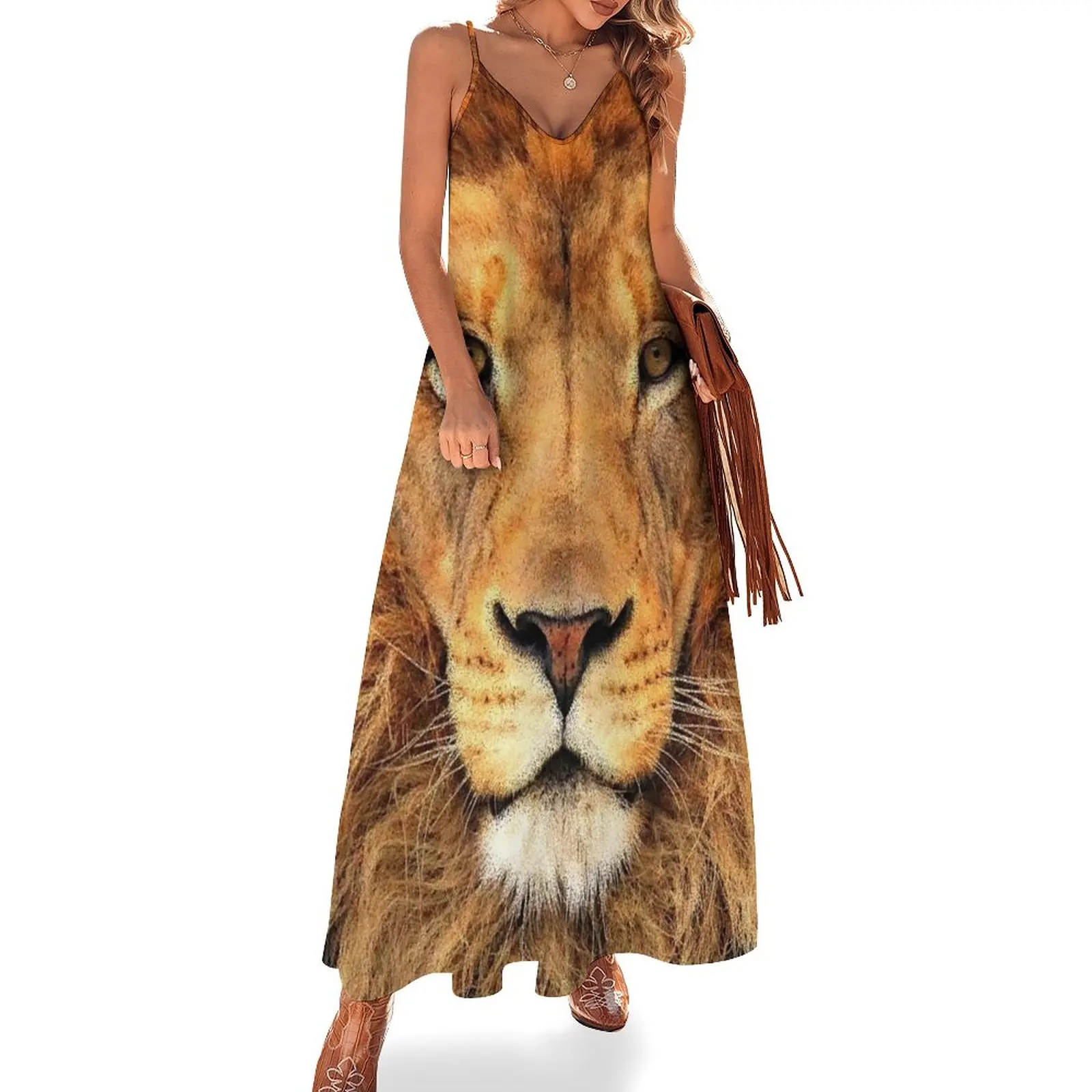 

Beautiful Lion Face Wild Cat Glare Sleeveless Dress prom dresses Women's dress summer clothes clothes