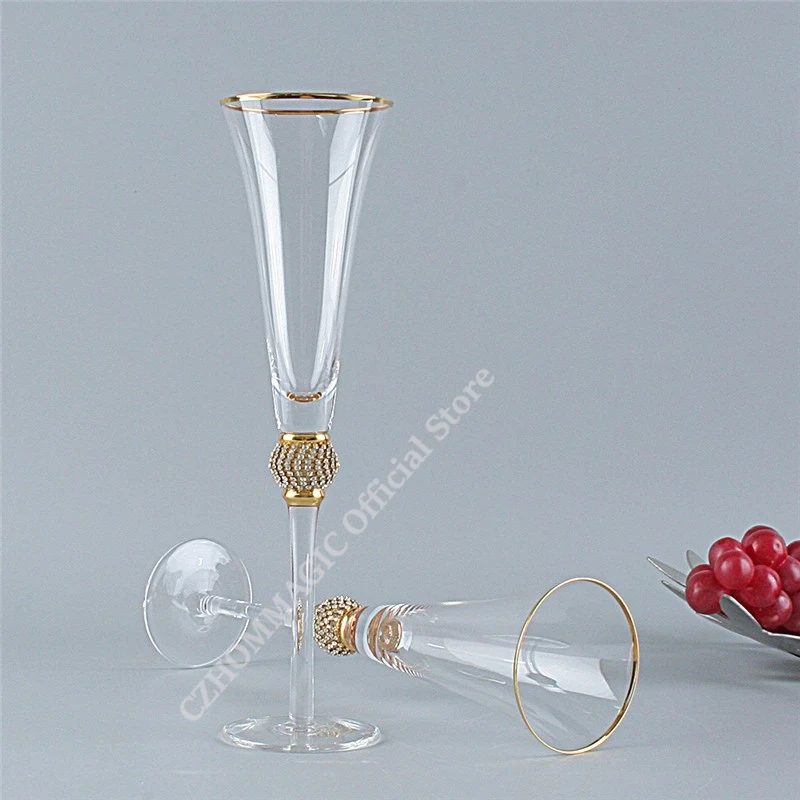 4/2Pcs Creative Gold Rimmed Glass Cup Red Wine Cocktail Champagne Whiskey Glass Drink Cup Bar Party Goblet Wedding Supplies Gift
