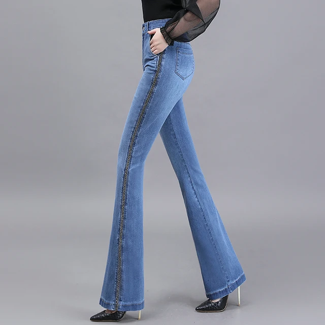 Black Chain Flare Pants Women Trousers Korean Fashion Casual