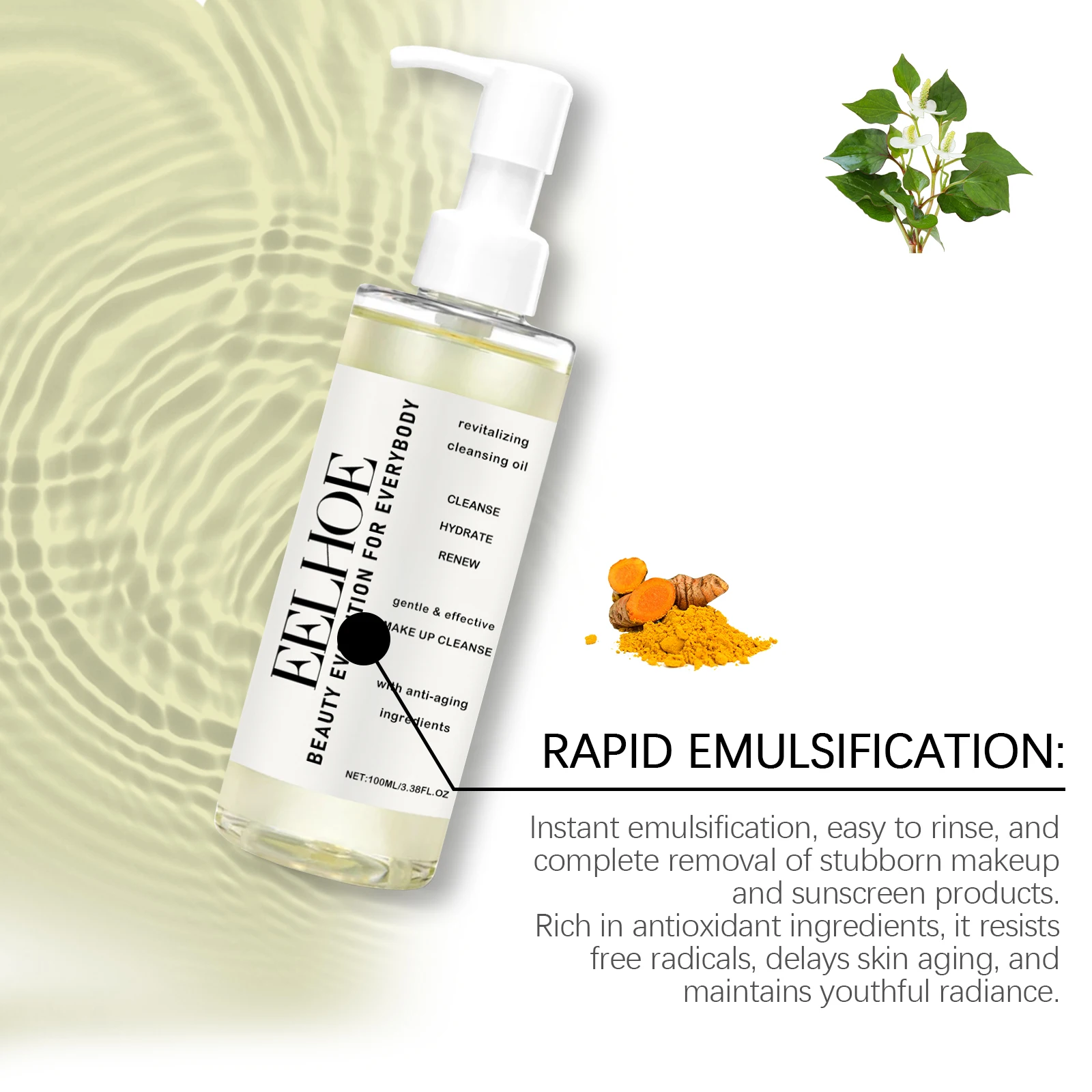 EELHOE Facial Cleansing Oil Gentle Sensitive Skin Makeup Remover Moisturizing Soothing Cleansing Liquid Skin Care Products 100ml 3