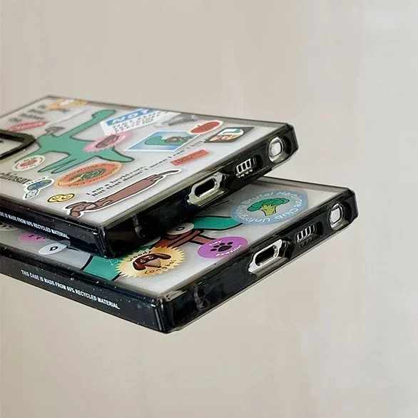 Cute Dinosaur Acrylic Black Border Protective Case for Samsung Galaxy S24 S23 S22 Ultra S24+ S23+ S22 Plus Shell