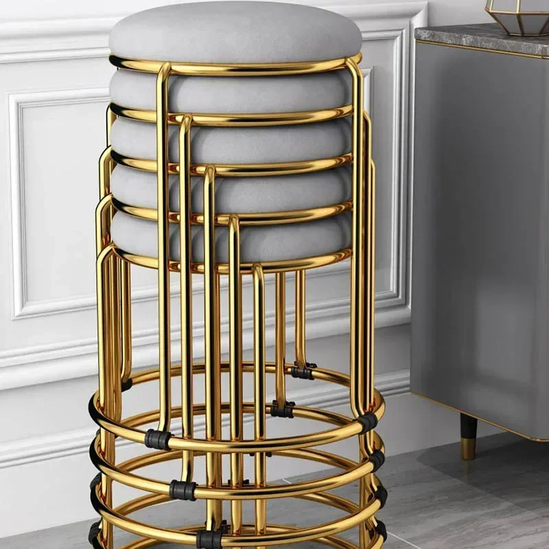 Soft kitchen luxury Dining chair casual restaurant folding bar stool leisure chair iron, modern simple small round low stool