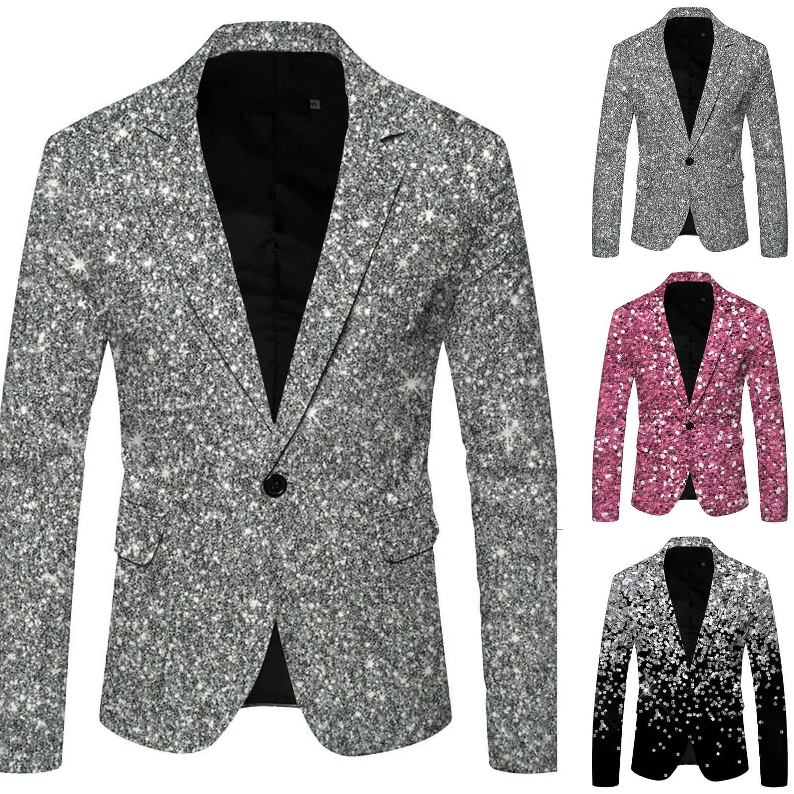 Men's 3d Sequin Glitter Fashionable Suit Jacket Pocket Lapel Single Button Suit Coat Slim Fit Party Formal Nightclub Blazer mens blazer