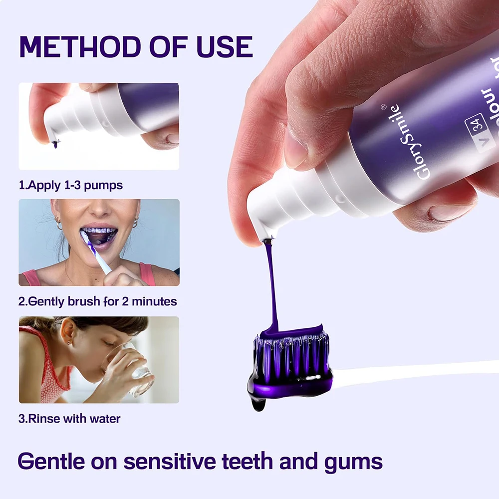 Dentifrice violet pour blanchiment des dents et anti-taches_voghion.com