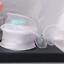 Iridescent Wavy Edge Organza Ribbon - 40mm x 10 Yards for Gift Wrapping and DIY Projects (White)