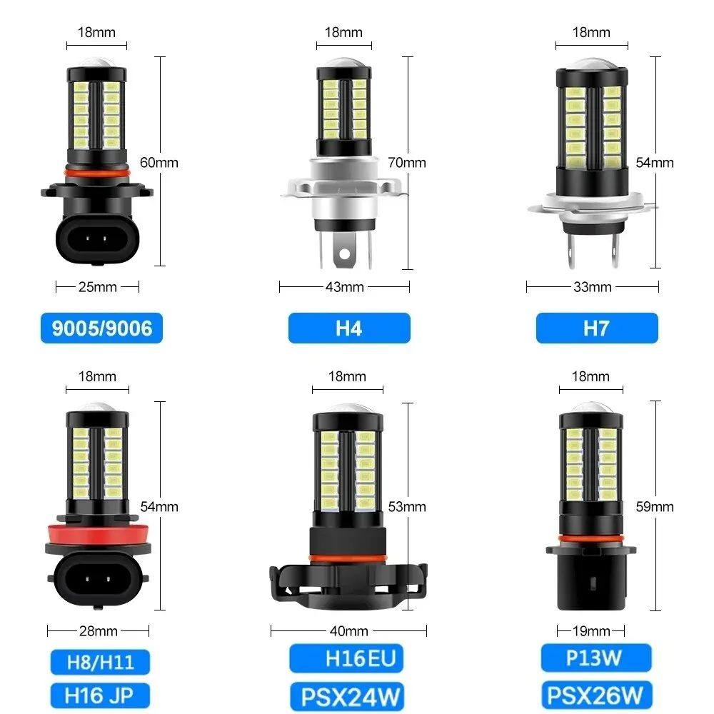 LED Light 2pcs 12-24V H7 H4 H11 5730 Chips 33smd LED Bulbs Car Driving Light