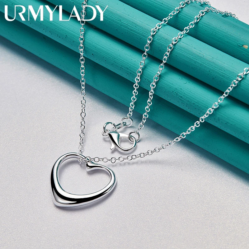 

URMYLADY 925 Sterling Silver Love Heart 16-30 Inch Pendant Necklace For Women Lovers Wedding Party Fashion Charm Jewelry