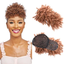 

Synthetic Curly Bangs Drawstring Ponytail Kinky Curly Hair Bangs for Black Women Clip On Hair Extensions Front Hairpieces