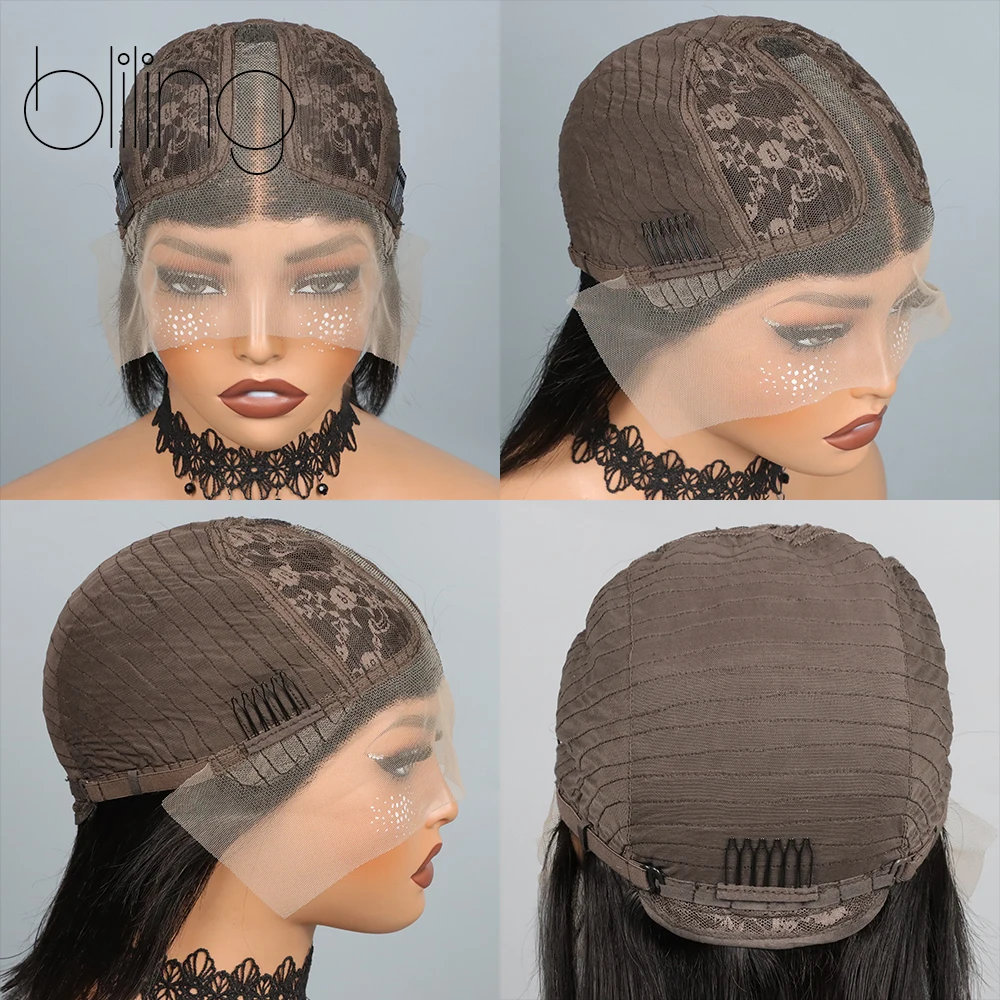 블랙 그레이 하이라이트 밥 가발 본 스트레이트 인모 브라질리언 180% 밀도 13X4X2 레이스 가발 여성용 컬러드 숏 밥 가발