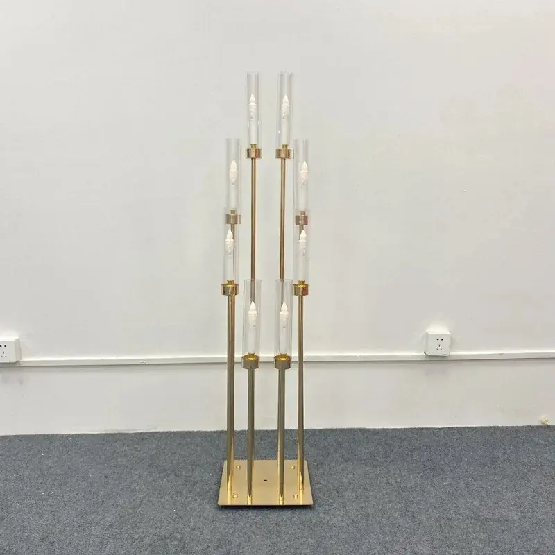 4/5/10pcs 8 Heads Metal Candelabra Candle Holders Road Lead Table Centerpiece Gold Candelabrum Stand Pillar Candlestick wedding - Image 3