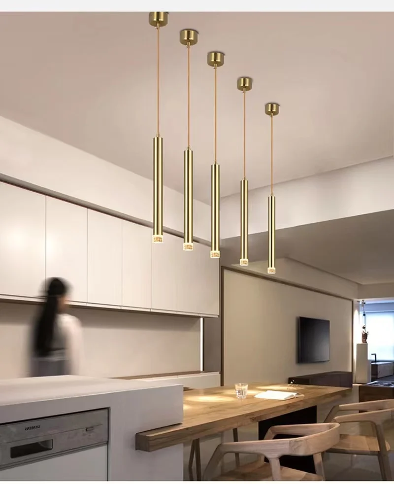 

All copper chandelier Nordic modern simple creative personality bar lamp front desk restaurant chandelier three cylindrical