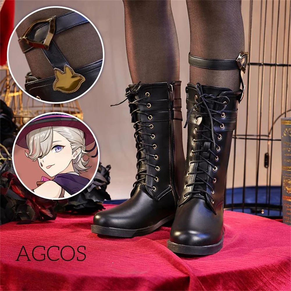 

AGCOS Game Genshin Impact Lyney Halloween Magician Cosplay Shoes Male Roleplay Boots