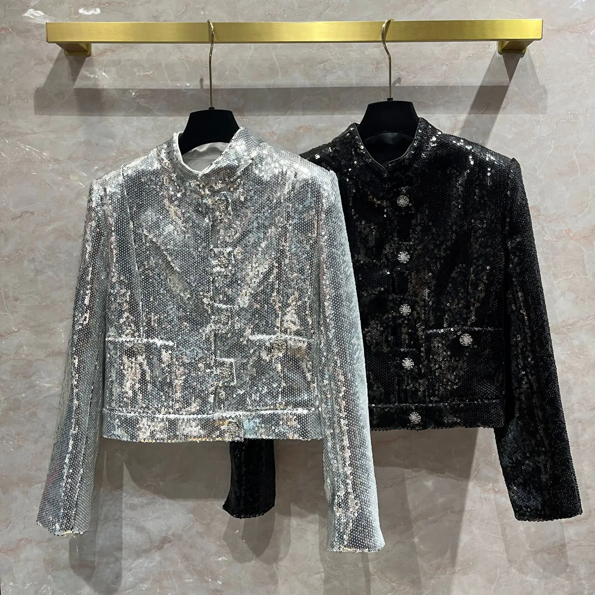 

Autumn Hot Chic Women High Quality Designer Sequins Jackets Short Coat F073