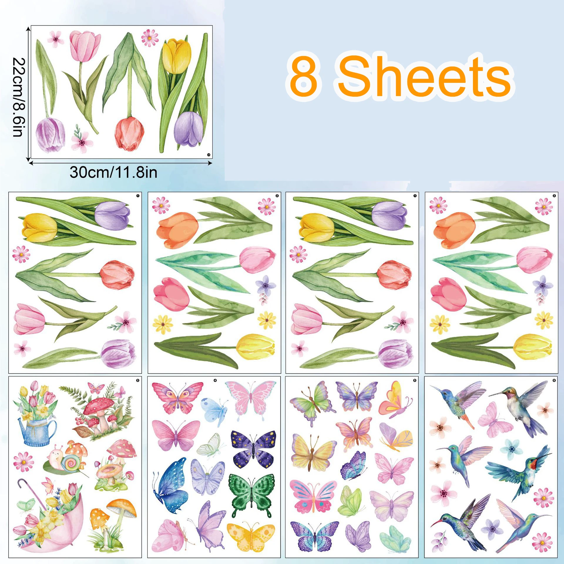 Spring Summer Window Cling Sticker Tulip Butterfly Flower Window Decal for Home Party Supplies Shop Glass Display Decor