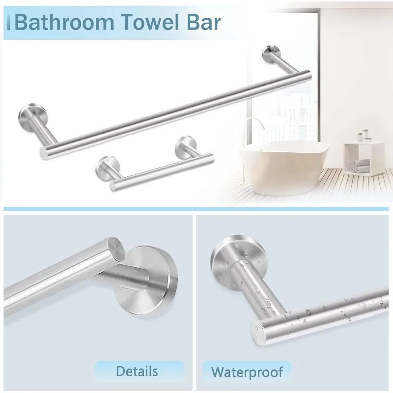 10 Piece Brushed Nickel Bathroom Hardware Set, 24 inch Brushed Nickel Towel bar Towel Ring Toilet Paper Holder Robe Hook