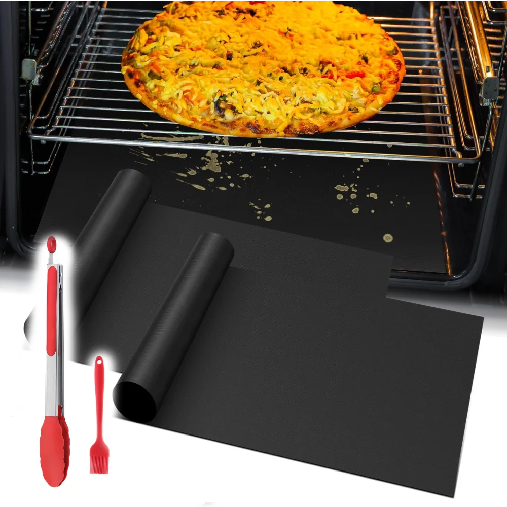 4Pc/Pack Large Thick Heavy Duty Non Stick BBQ Grilling Mat Oven Liners Mat and Silicone Oil Brush 34cm Food Tongs
