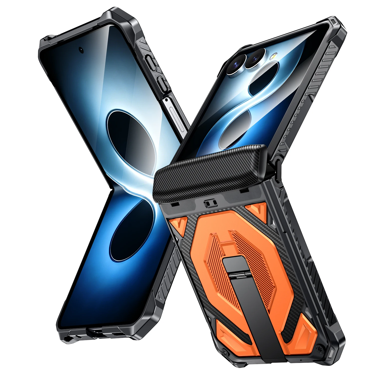 Rugged Shockproof Phone Case with Magnetic Stand and Hinge Protection