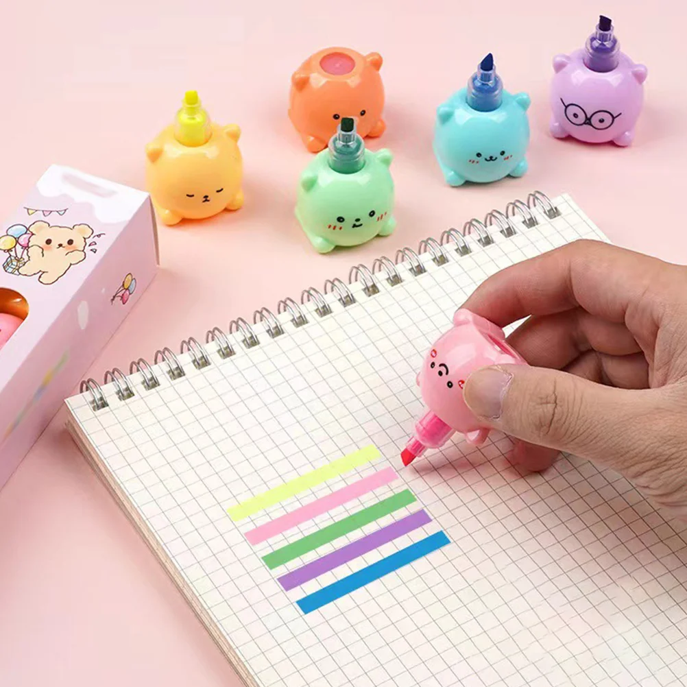 1 Set Student Book Markers Cute Bear Stackable Highlighters Mark Pens Diy Scrapbook  Markers - AliExpress