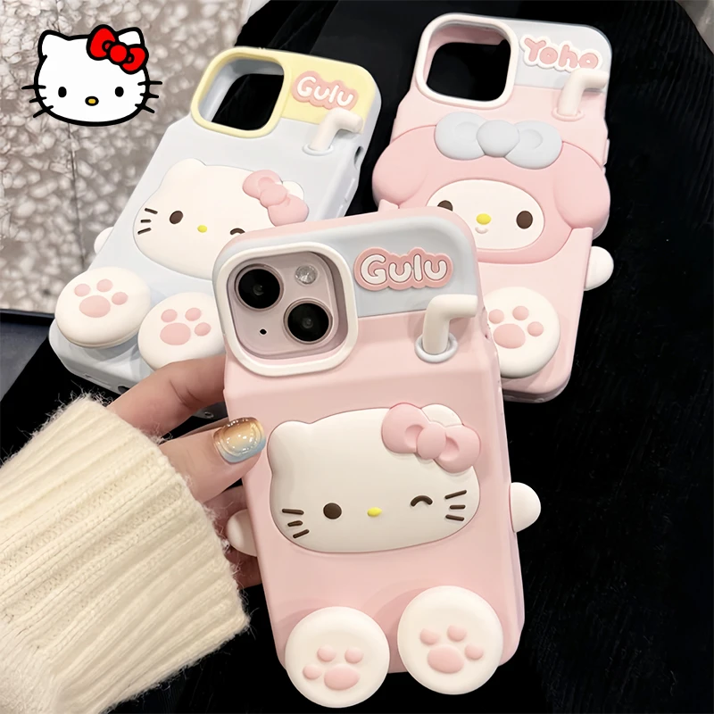 

New Kawaii Sanrio HelloKitty MyMelody Phone Case Cute Cartoon Girl Silicone Milk Bottle Protective Cover for IPhone 15 14 13 Pro