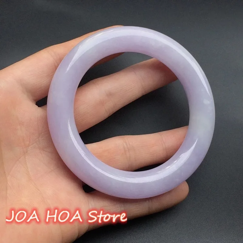 Natural Old Pit Jadeite Round Bar Bangle Jade Class A Ice Glutinous Kind Violet Bracelet Fine Handring Jewelry