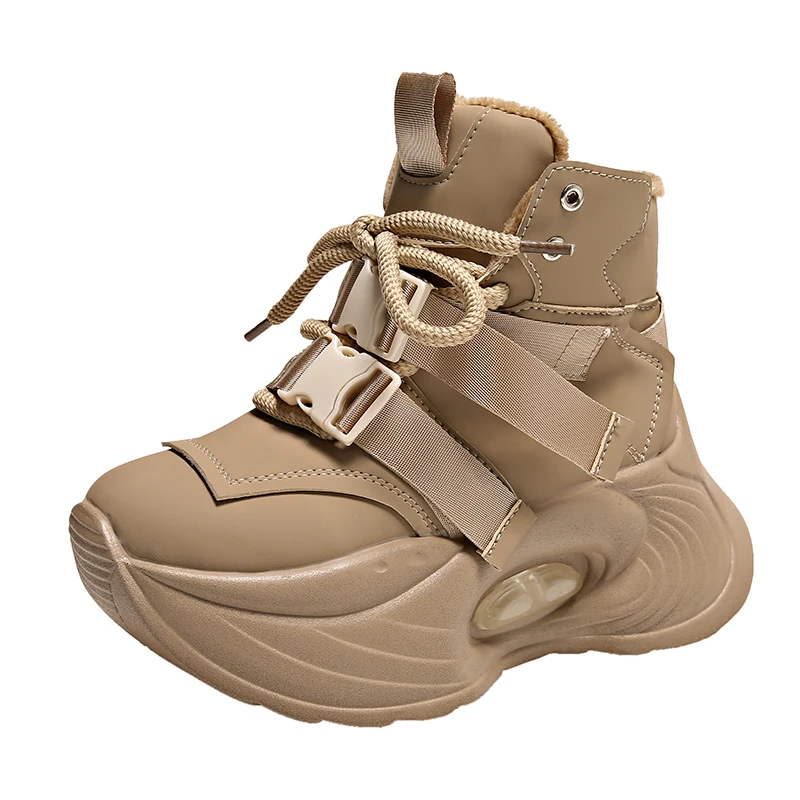 

Женские массивные кроссовки на платформе, новинка 2024, Зимняя Теплая обувь на шнуровке с мехом, Вулканизированная подошва, Женская Спортивная Кожаная обувь на высоком каблуке 9,5 см