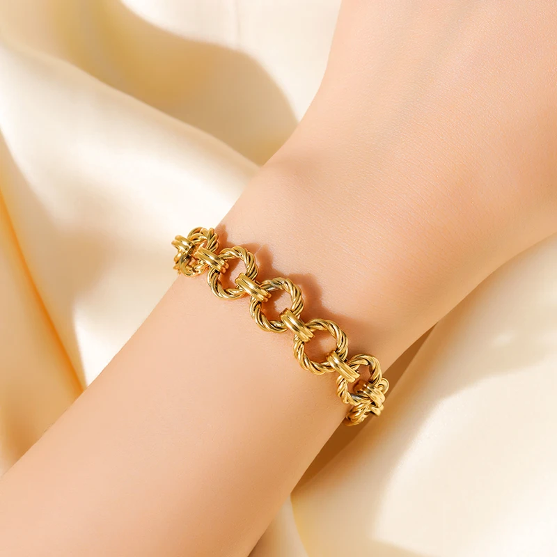 GANPUP 316L Edelstahl Metall Gold Farbe Kubanischen Handgelenk Kette Aussage Armband Armreif Mode Wasserdicht Schmuck Bijoux Femme – Detail 8