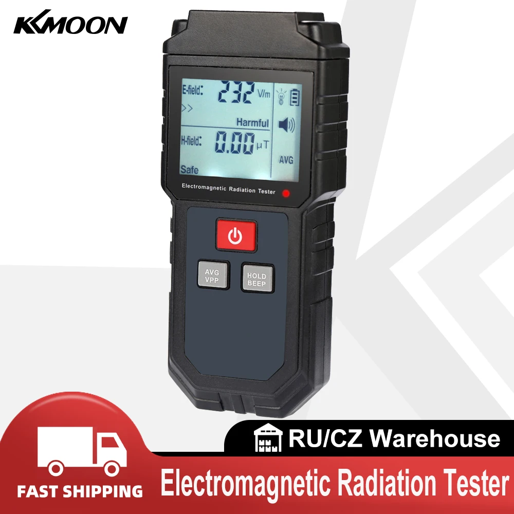 KKMOON Portable Digital LCD Electromagnetic Radiation Tester Electric Magnetic Field Dosimeter Detector with Sound Light Alarm