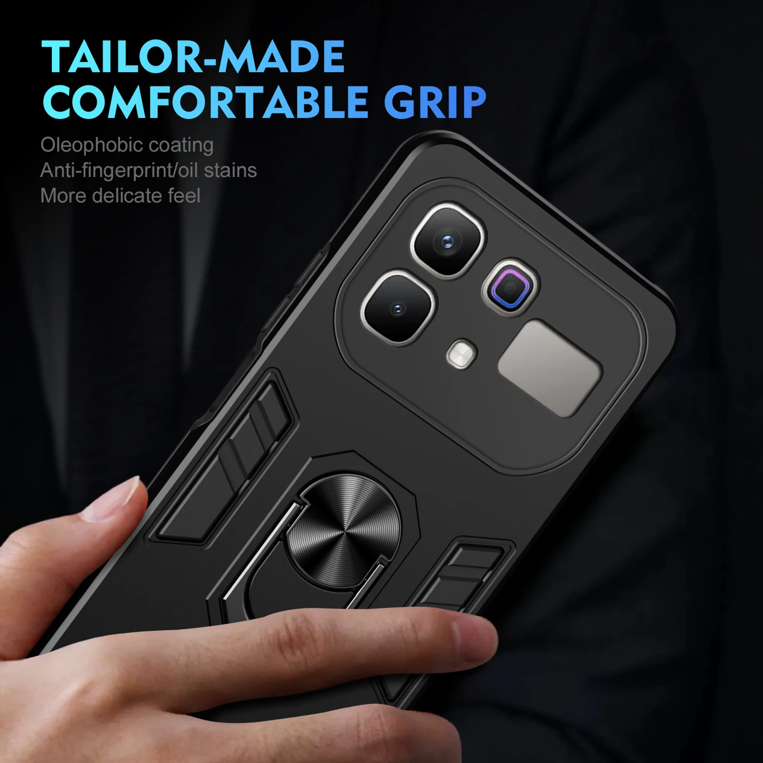 Rugged Armor Shockproof Phone Case with Magnetic Metal Ring Holder and TPU Frame Plastic Cover