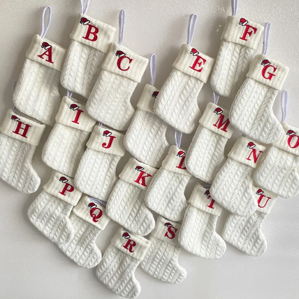 

White Christmas Socks Snowflake Alphabet Letters Christmas knitting Stocking Christmas Tree Decoration For Home Xmas Gift