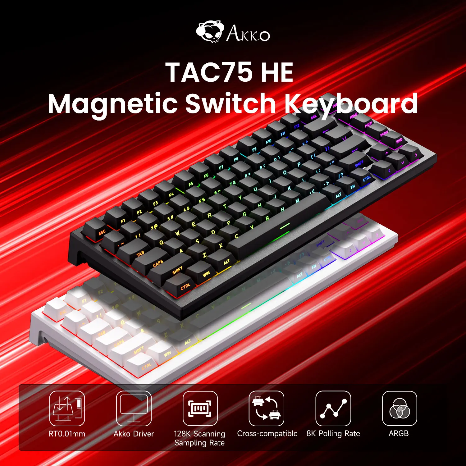 Akko TAC75 HE Mechanical Keyboard 75% Magnetic Switch Rapid Trigger 0.01mm ARGB 8K Polling Rate Wired Gamer Customized Keyboard 1