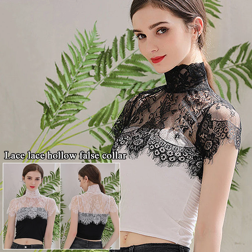 

Women Detachable Fake Collar Half Shirt Blouse Sweet Crochet Sheer Eyelash Floral Lace Wedding Dress Dickey Neck Cover