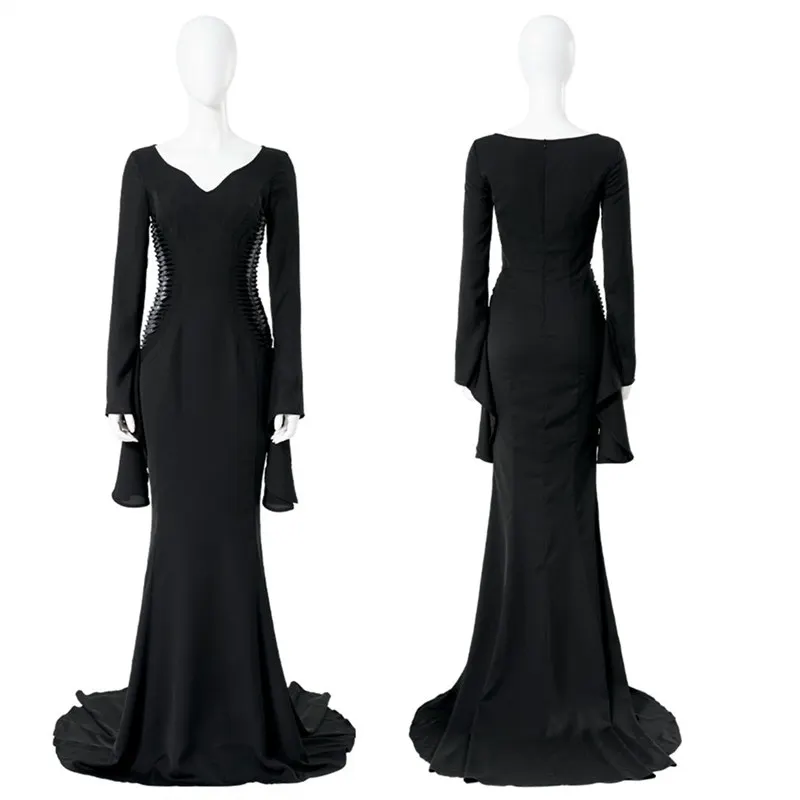 

CosDaddy Wednesday Morticia Adams Cospaly Dress Adult Women Girls Vintage Black Gothic Halloween Outfits Costume