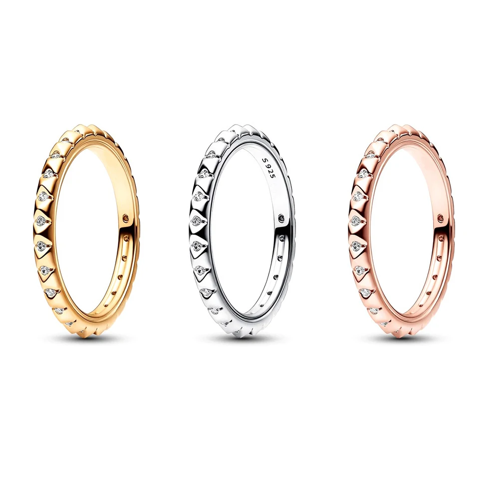 

Authentic 925 Sterling Silver Rose Golden Shine Me Pyramids Ring With Crystal For Women Gift Fashion Jewelry