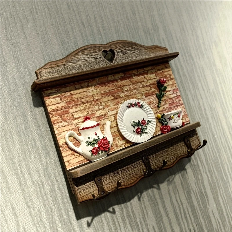 Wooden Home Miniture Key Hook Ornamental Metal Tableware Model Wall Handbag Hanger Everyday Convenience Homeware Decor Door 5
