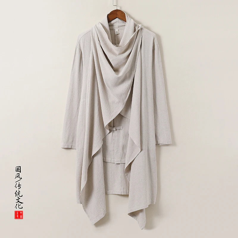 Men's Harakuju Irregular Linen Cape Long Windbreakers Baggy Handsome Cool Trench Chinese Style Cloak Spring Autumn trench coat casual men jacket