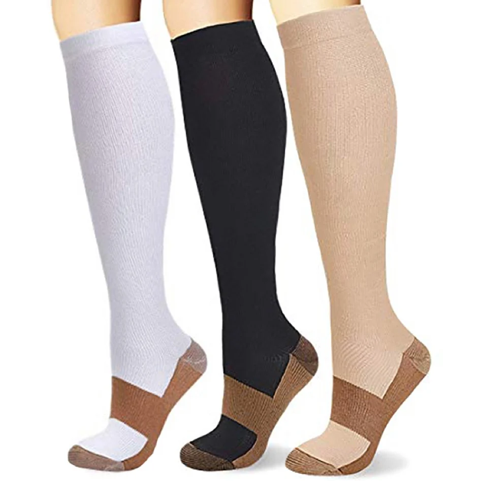 15-25mmhg Nylon Varicose Veins Nurse Sport Stockings Lady Mens Running Knee High Compression Socks Athletic Medical Copper Socks