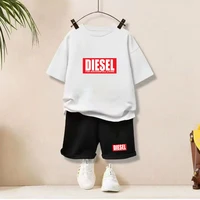 Ensemble T-shirt et bas pour enfants, 2 pièces, noir, pour filles et garçons de 3 à 12 ans, ensemble décontracté pour enfants, imprimé de marque, T-shirt d'été respirant et cool 2