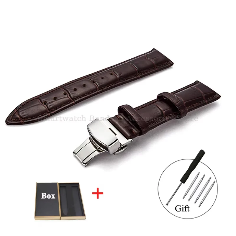 Luxurious Leather Watch Strap with Universal Metal Butterfly Clasp - Multiple Size Options Available