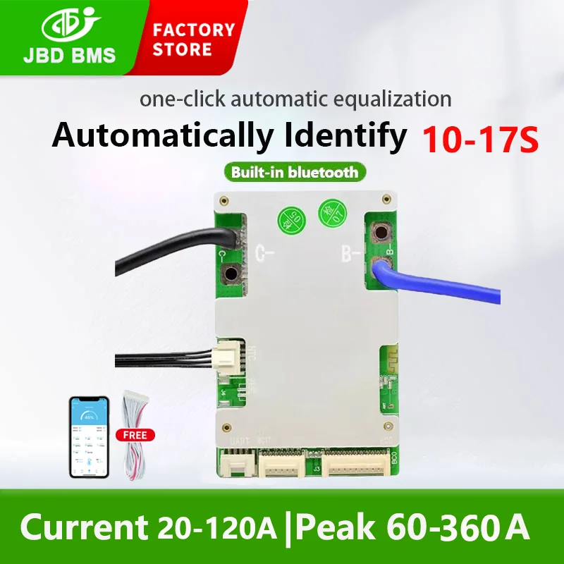 JBD 스마트 BMS 리튬 배터리 보호 보드, 내장 BT, 10S, 13S, 16S, 17S, LifePo4 NMC, 36V, 48V, B..