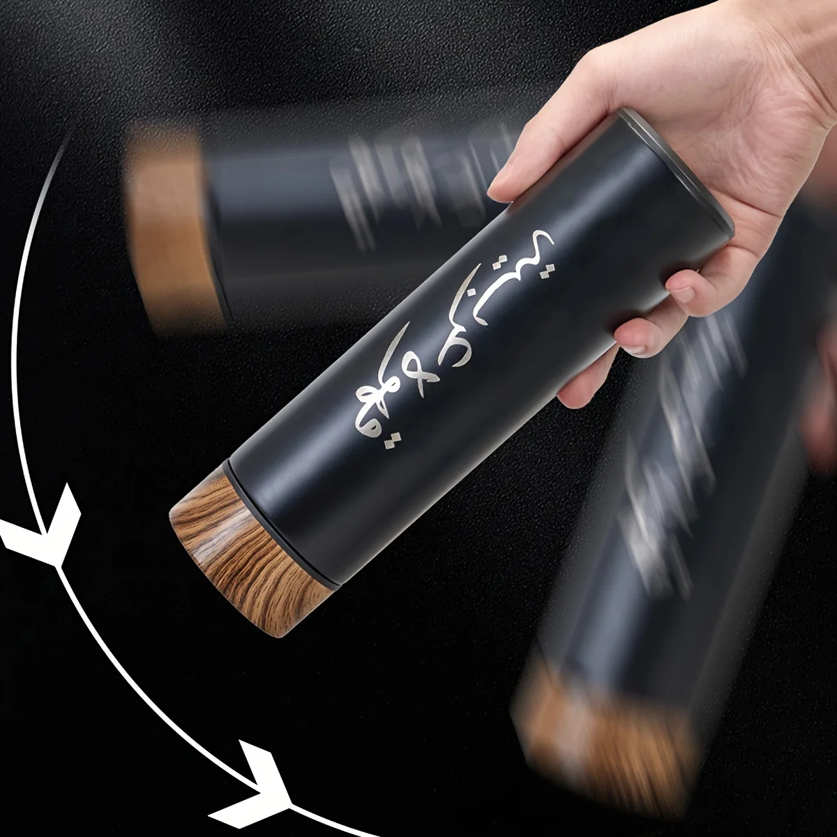 Stainless Steel Thermos Cup Set with Wood Grain Li...