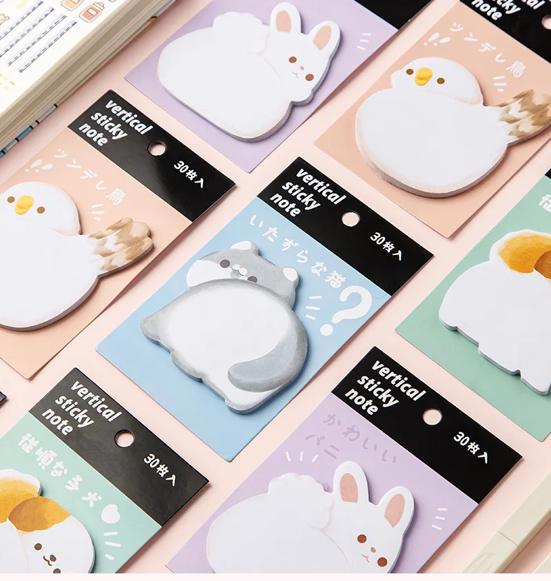 

30sheets Cartoon Animals Cute Cat Dog Rabbit Bird Sticky Note Thickened Stickers School Office Supply Stationery Notepad