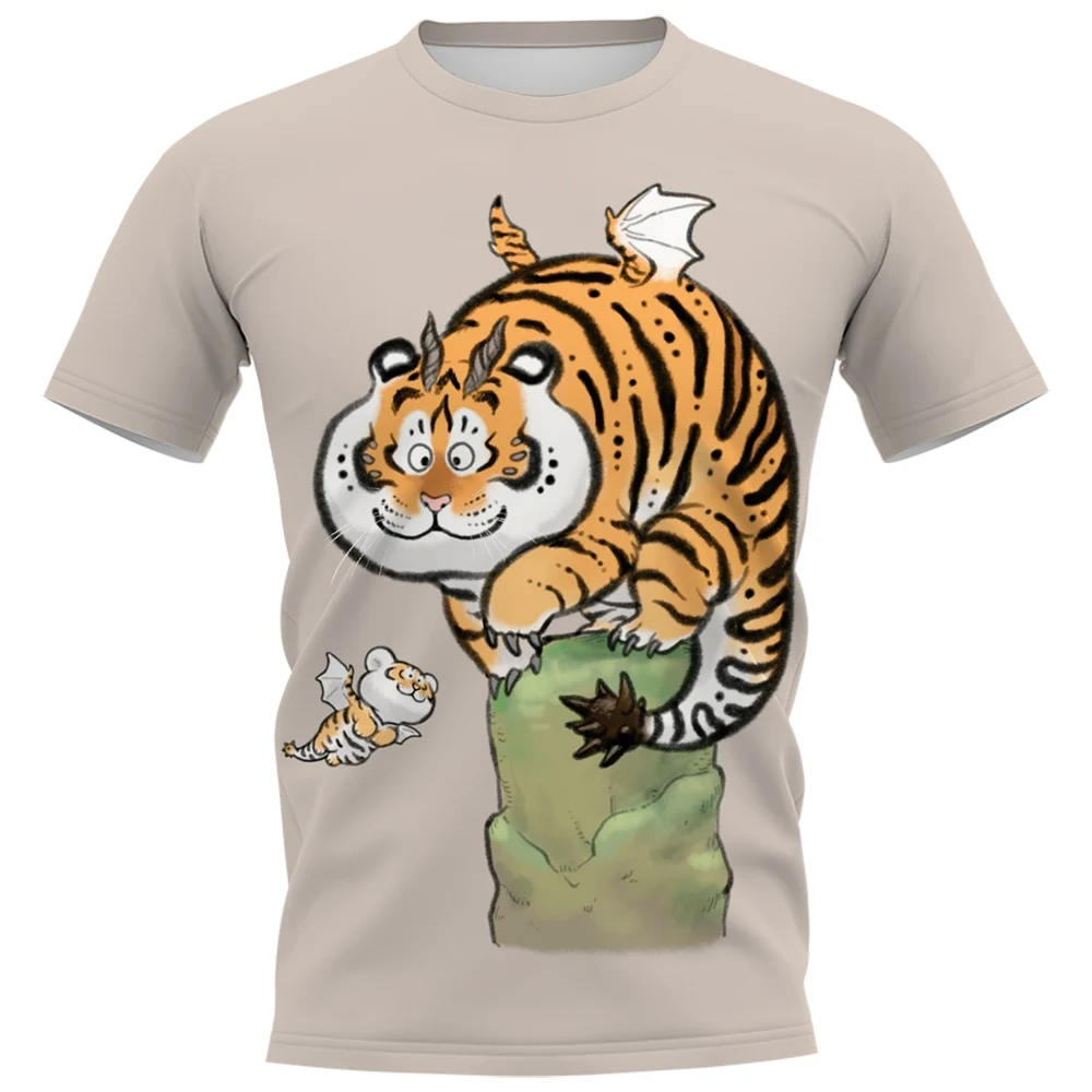 

HX Fashion Animal T-shirts Cute Tiger With Wing 3D Graphic T Shirts Summer Short Sleeve Tees Hip Hop Harajuku Men Clothing