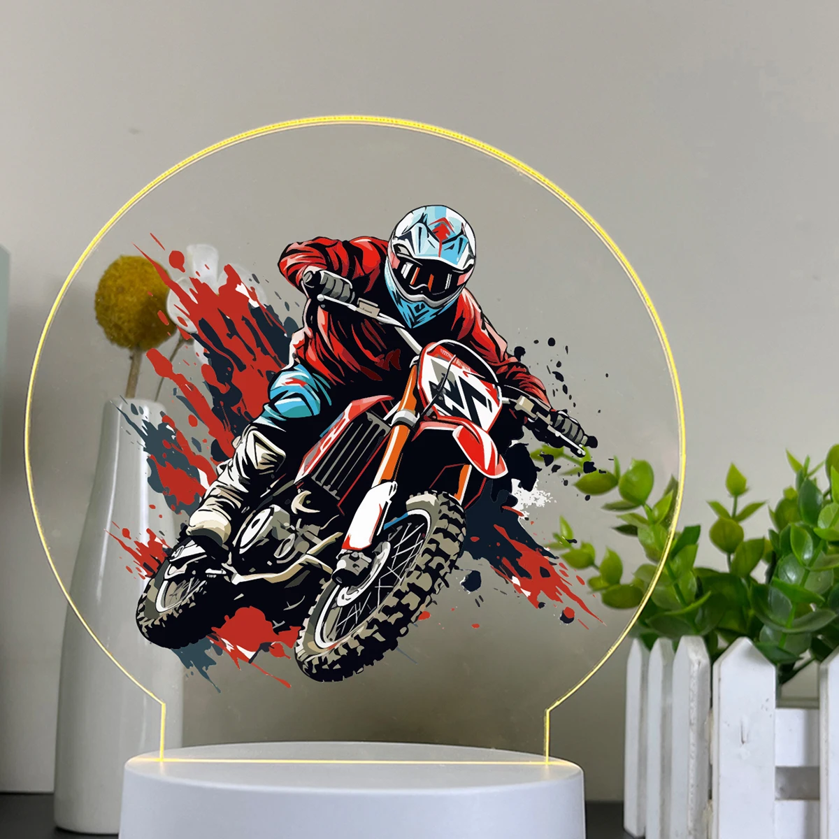 Motorcycle Funny Acrylic Led Night Light 3D With Black Base For Bedroom Decor