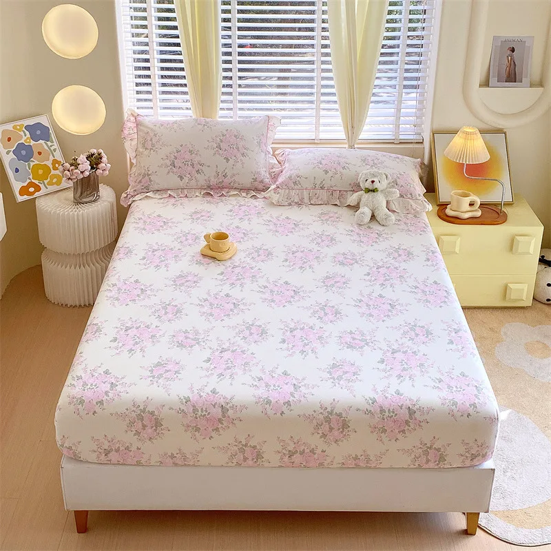 100% Cotton Fitted Sheet Floral Style Bed Cover Skin-friendly Bedsheet 90/100/120/150/180cm Bed Linen sabanas (No Pillowcase) 4