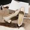 2025 New Fashion Square Toe High Heels Elegant Ladies Office Work Shoes Soft Leather Comfort Mid Heel Casual Womens Pumps 4