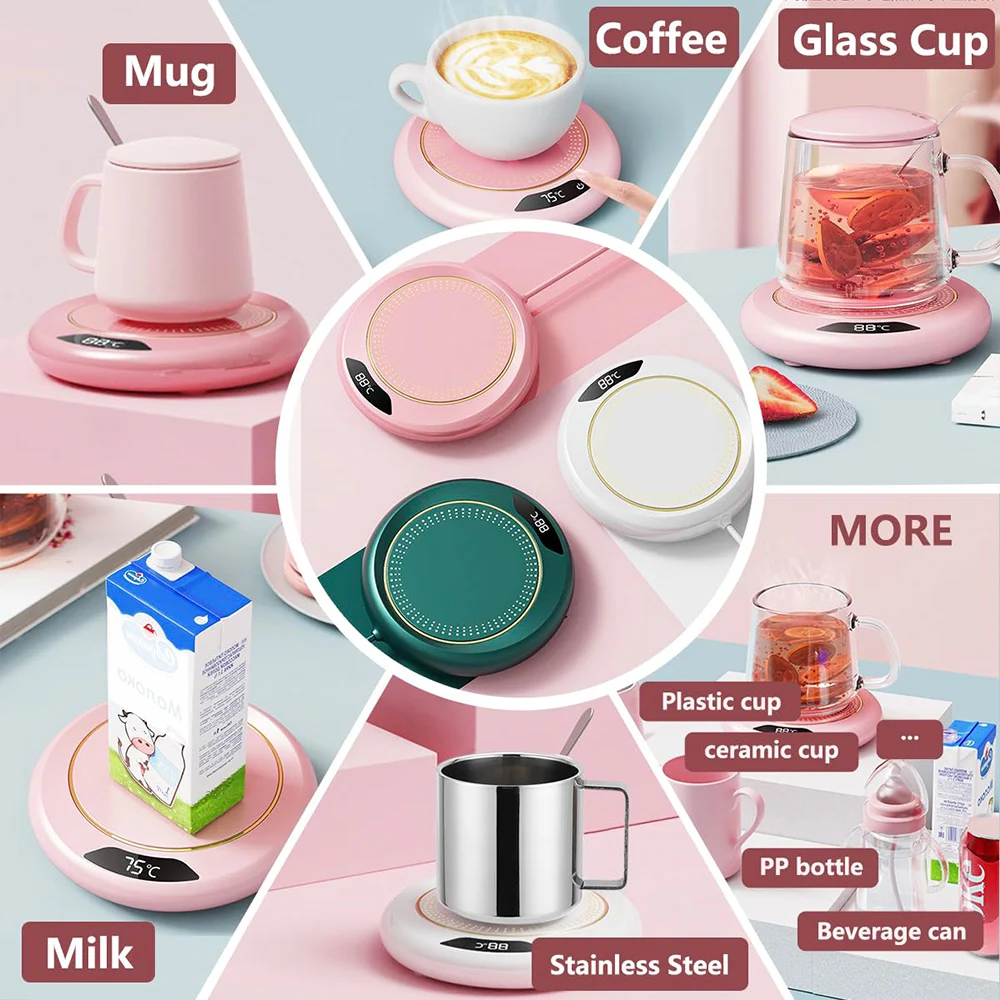Chauffe-tasse USB - Plateau Chauffant 55°C Constant - Pour Bureau, Voyage - Cadeau Bureau Blanc/vert