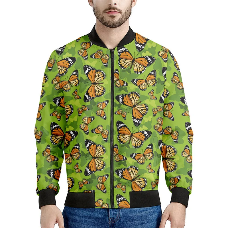 thumbnail image 1 of Chaqueta con estampado 3D de mariposa e insectos de dibujos animados, ropa para hombre, sudadera holgada, chaqueta estilo aviador informal con cremallera, abrigo de calle, 1 of 5